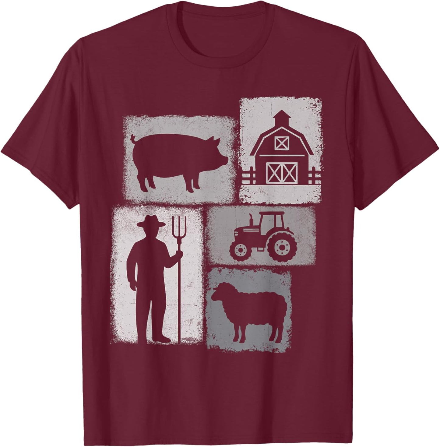 Farmer Vintage Collage Farming Rancher Cowboy Farm Owner T-Shirt - T-Shirt | Maroon