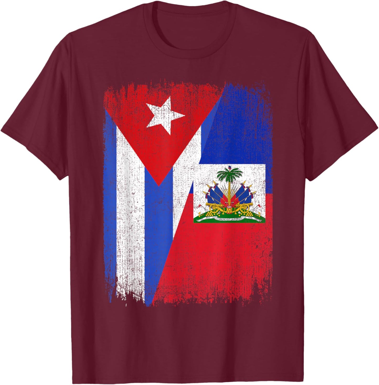 Half Cuba Haiti Flag Cuban Haitian Pride Roots T-Shirt - T-Shirt | Maroon