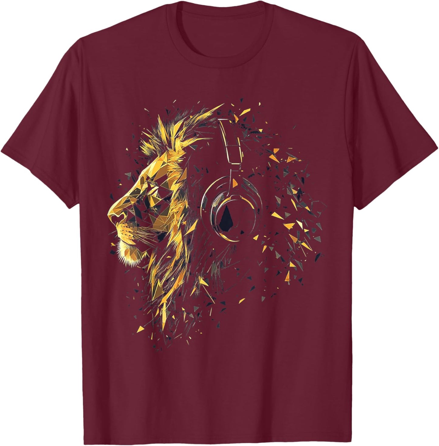 Lion Animal Graphic Music Headphone Illustration Lion T-Shirt - T-Shirt | Maroon