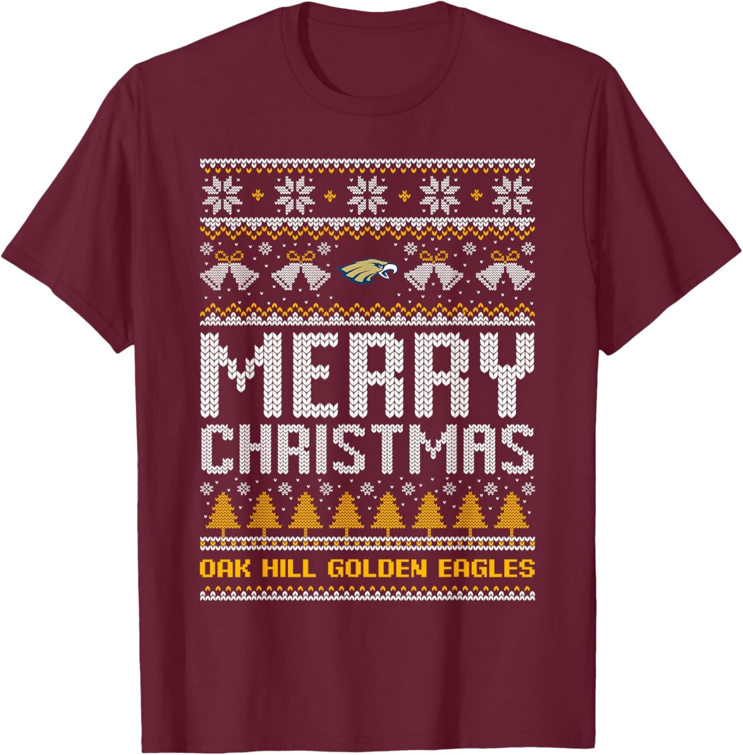 Oak Hill Golden Eagles Logo Merry Christmas Ugly Sweater HS T-Shirt - T-Shirt | Maroon