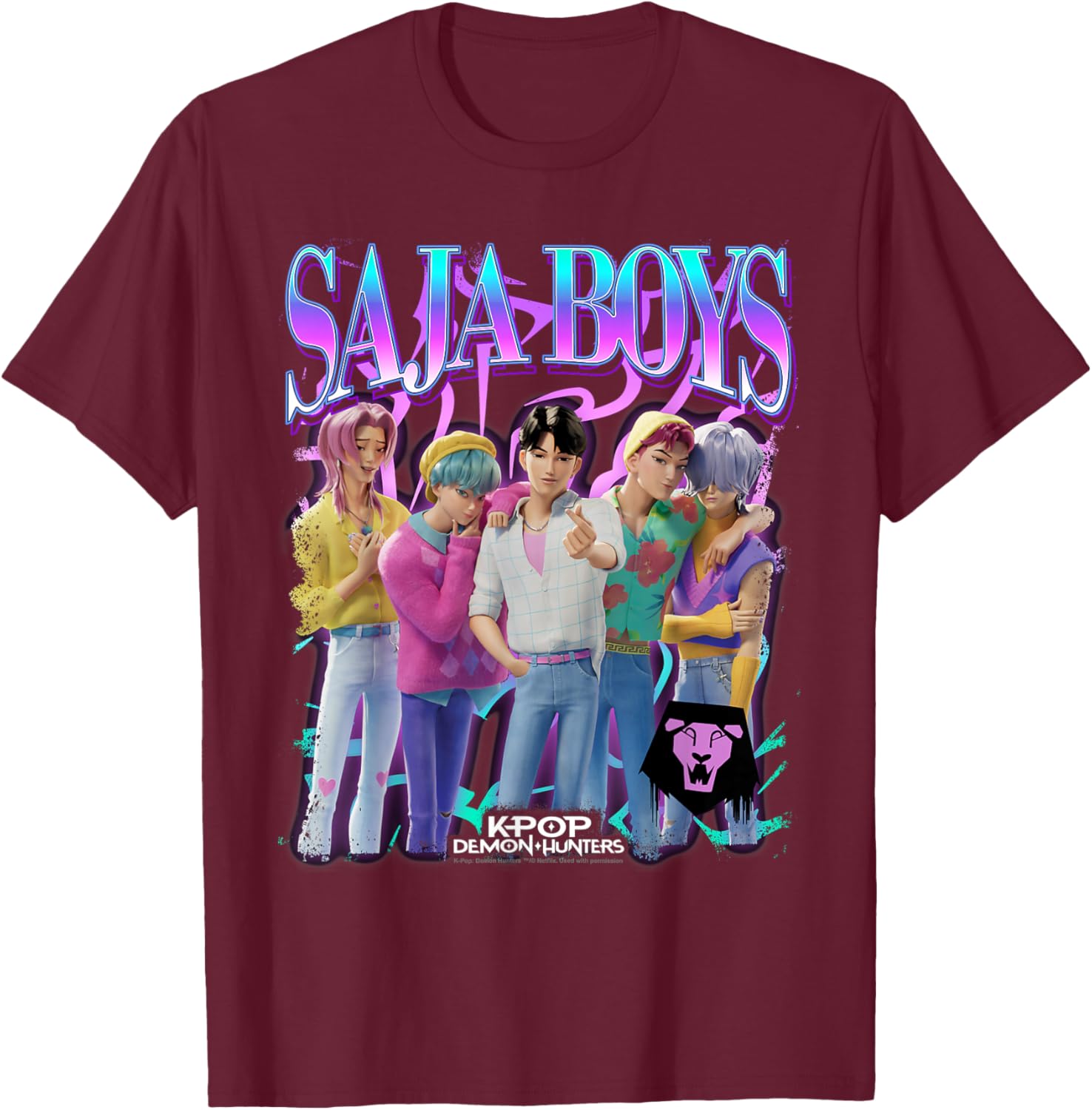 KPop Demon Hunters Saja Boys Bootleg Officially Licensed T-Shirt - T-Shirt | Maroon