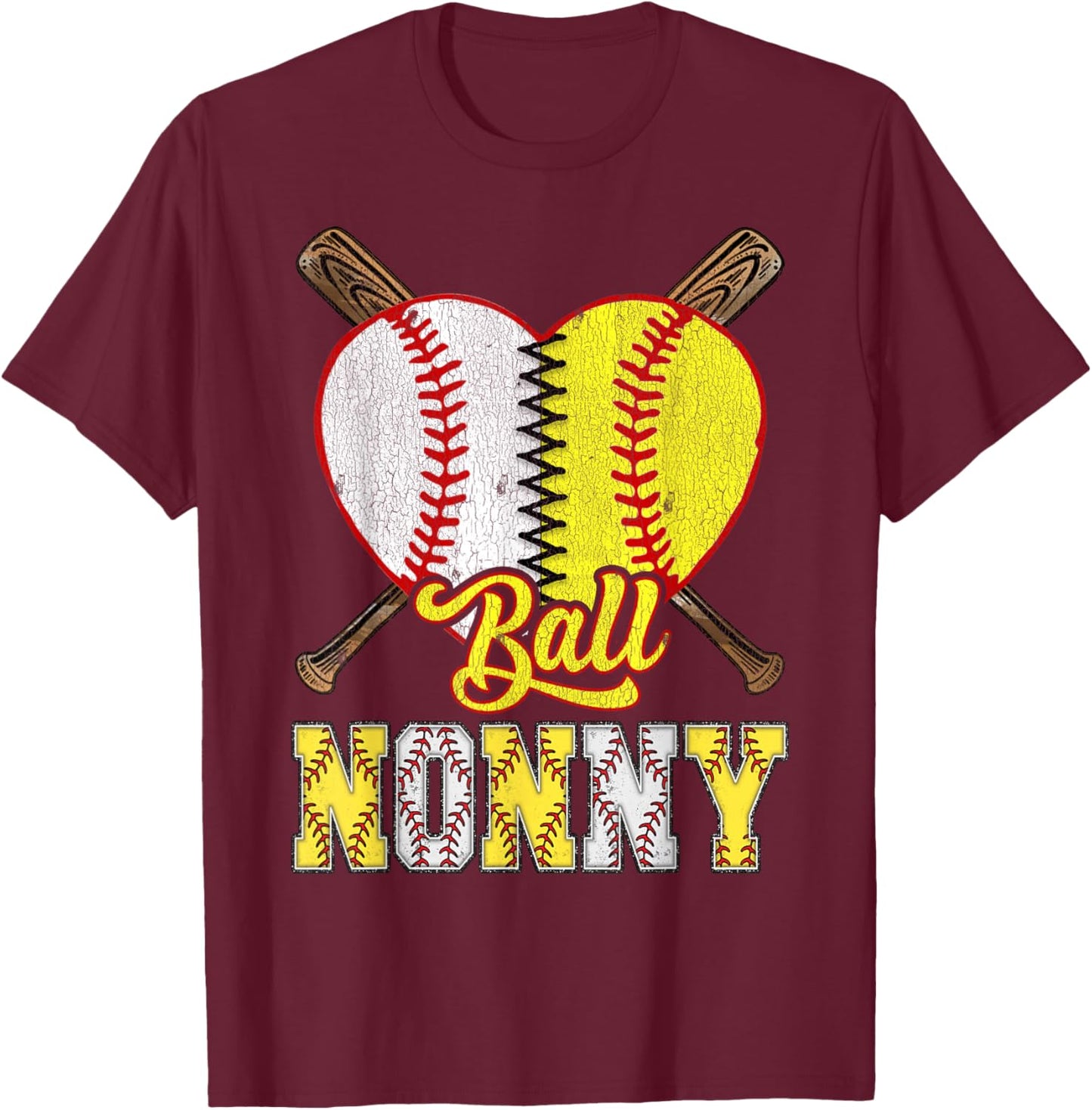 Nonny Of Both Ball Nonny Half Baseball Softball T-Shirt - T-Shirt | Maroon