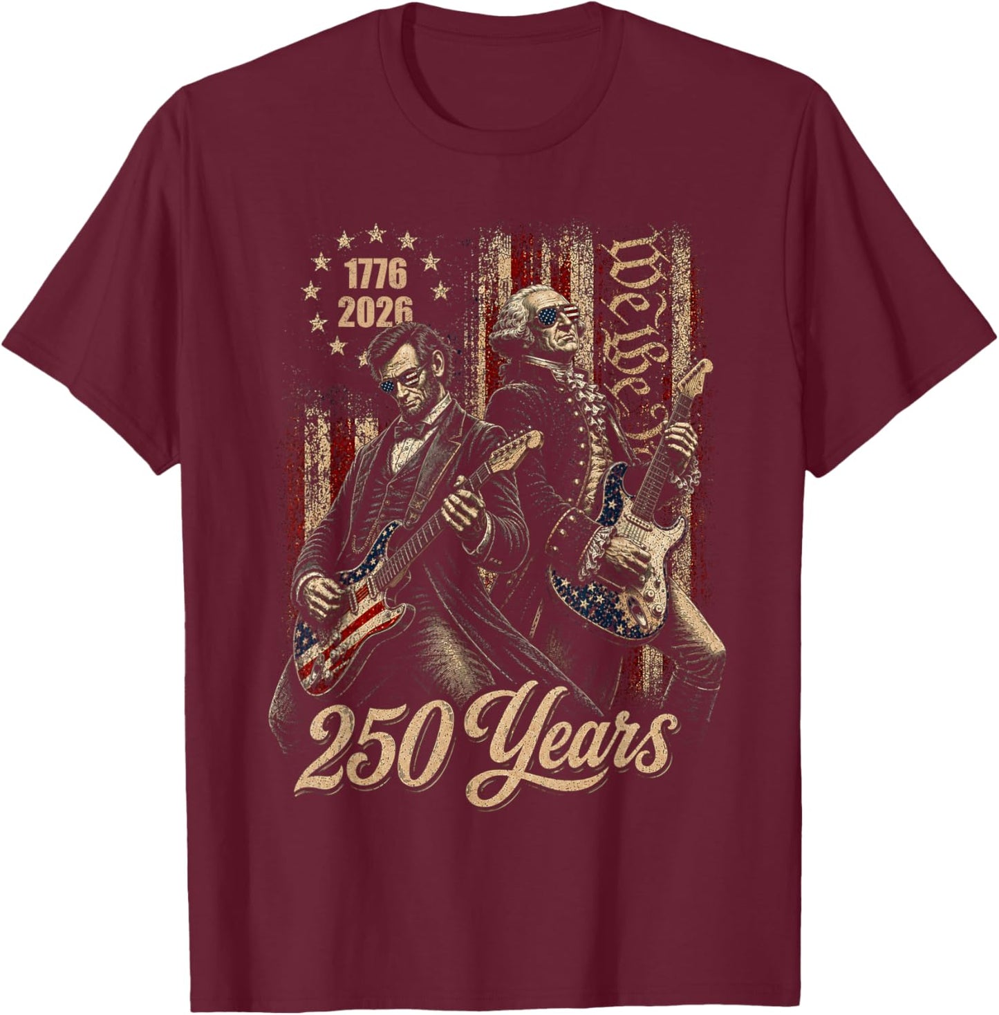Vintage George Washington Playing Guitar 250 Years America T-Shirt - T-Shirt | Maroon