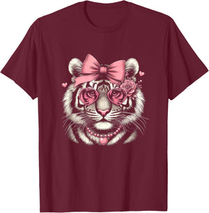 Tiger for Girls with Pink Glasses Graphic Art Design T-Shirt - T-Shirt | Maroon