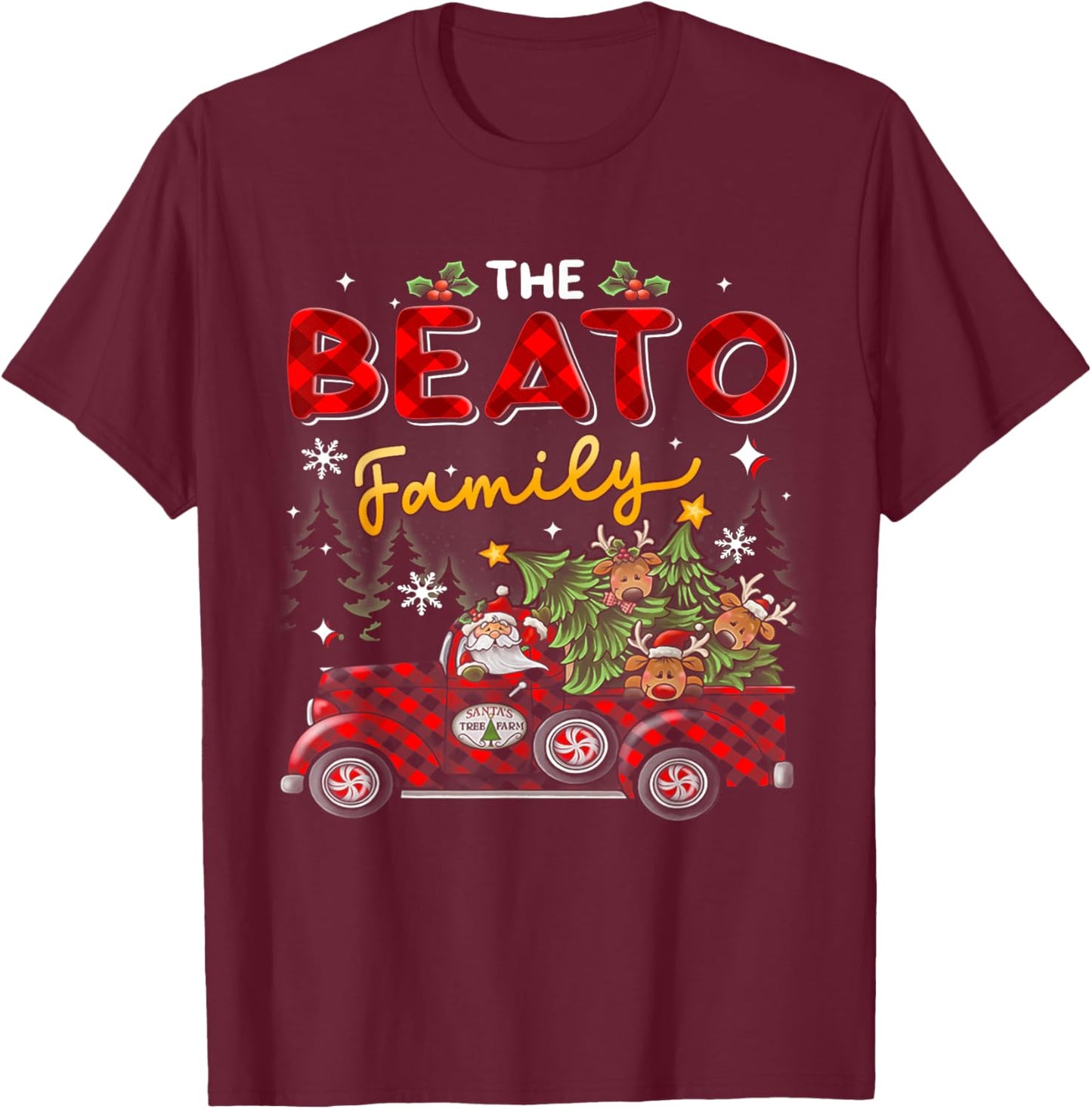 The Beato Family Christmas Matching Pajamas Group Gift T-Shirt - T-Shirt | Maroon