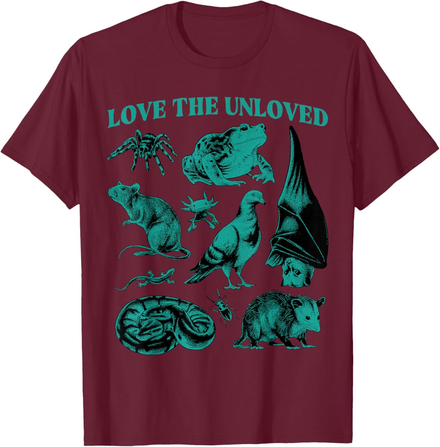 Love The Unloved Cute Weird Animals Frog Spider Bat Pigeon T-Shirt - T-Shirt | Maroon