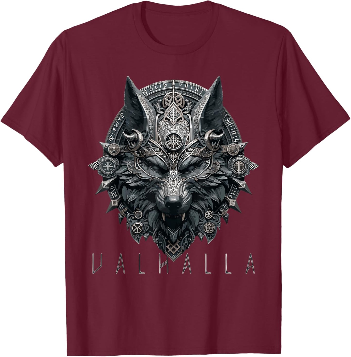 Valhalla Wolf Mask Odin Runes Norse Compass Viking Men Women T-Shirt - T-Shirt | Maroon