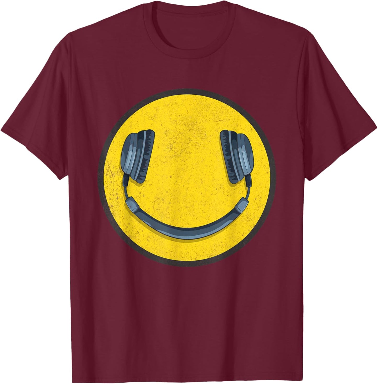 Love 70's 80's 90's Music Vintage Headphone Smile Music DJ T-Shirt - T-Shirt | Maroon
