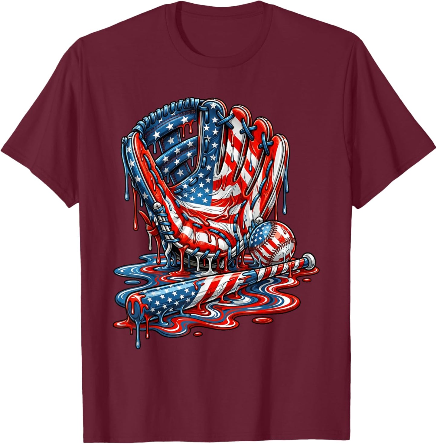 Baseball Drip American Patriotic 4th of July Boys Kids Youth T-Shirt - T-Shirt | Maroon