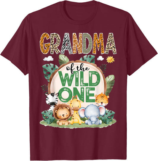 Grandma Of The Wild One Safari Jungle 1St Birthday Party T-Shirt - T-Shirt | Maroon