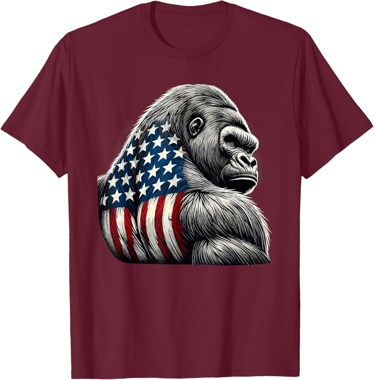 Patriotic Gorilla American USA Flag Gorilla Monkey Lovers T-Shirt - T-Shirt | Maroon