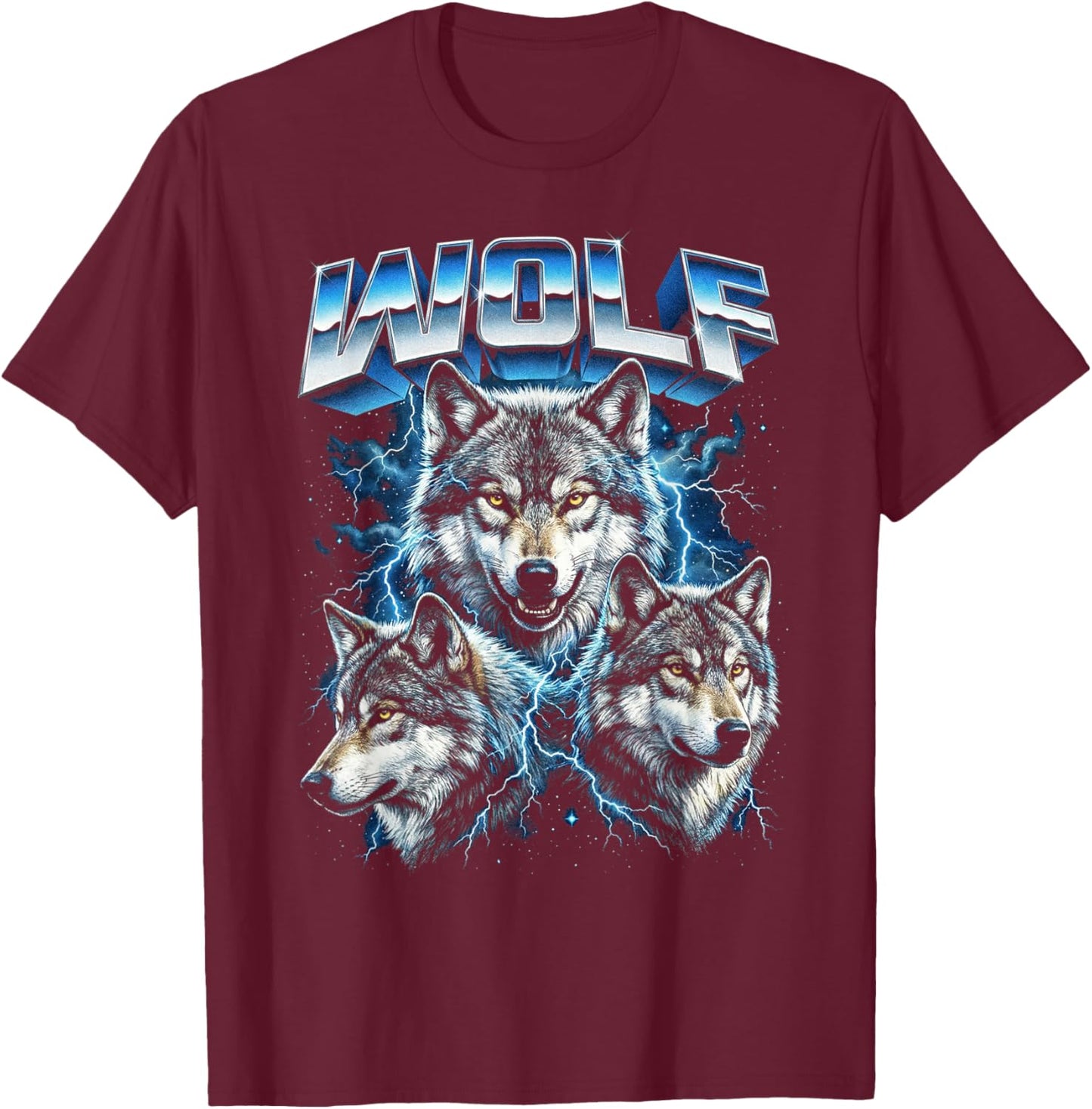 Loup Vintage années 80 rétro drôle Loup Faune Sauvage années 90 Hommes Femmes T-Shirt - T-Shirt | Maroon