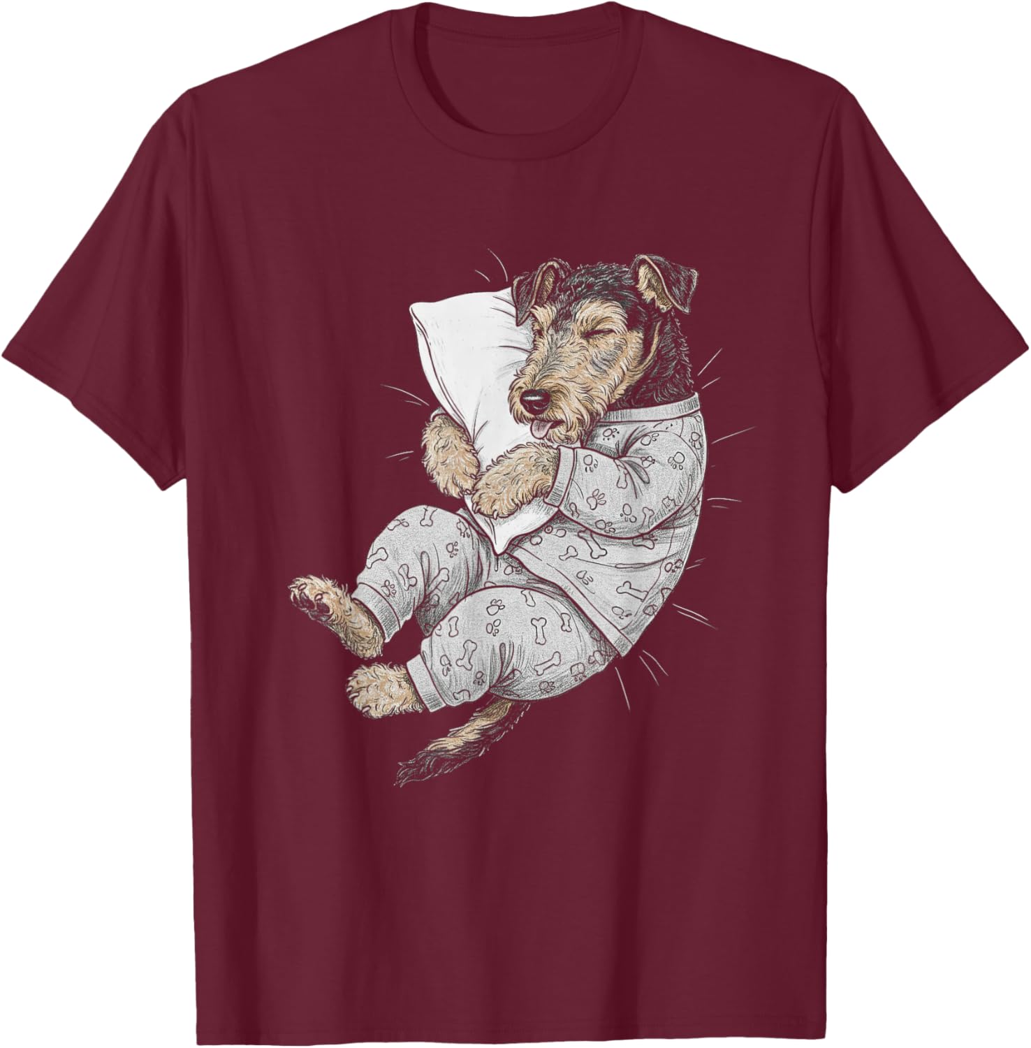 Funny Sleepy Airedale Terrier Pajama Men Women Kids T-Shirt - T-Shirt | Maroon