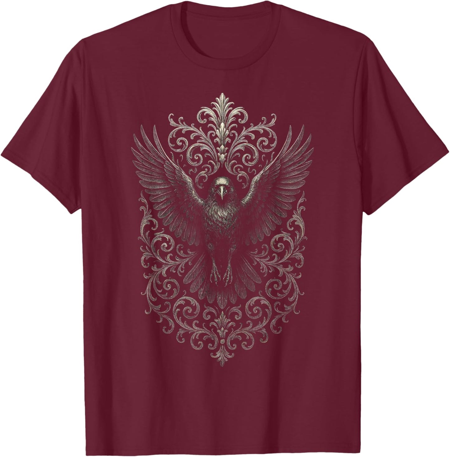Intricate Raven - Gothic Punk Retro Art T-Shirt - T-Shirt | Maroon