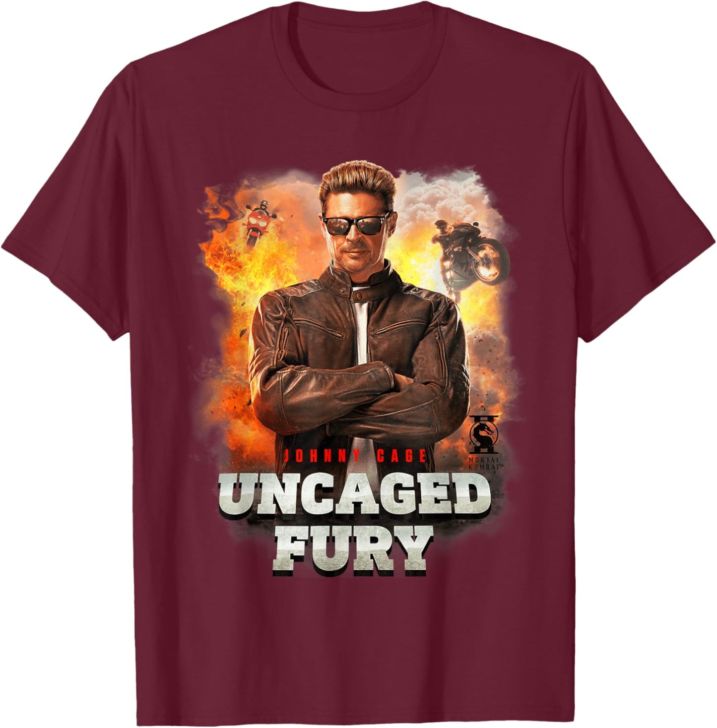 Mortal Kombat 2 Johnny Cage Uncaged Fury T-Shirt - T-Shirt | Maroon