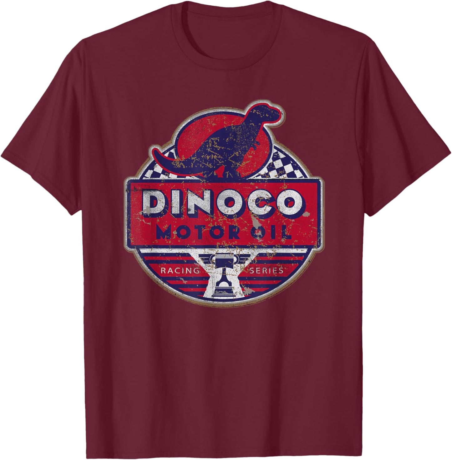 Disney Pixar Cars Dinoco Motor Oil Faded Sign T-Shirt - T-Shirt | Maroon