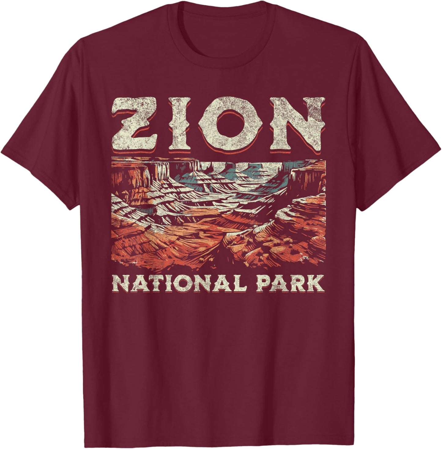 Zion National Park , Small, Grey T-Shirt - T-Shirt | Maroon