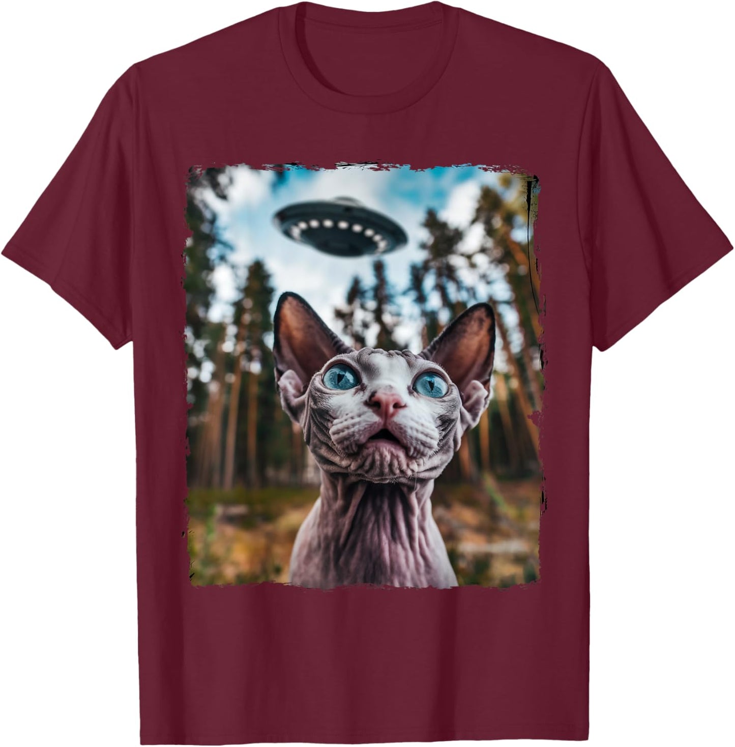 Sphynx Cat Selfie With Alien UFO Cat Gifts Women Kid T-Shirt - T-Shirt | Maroon