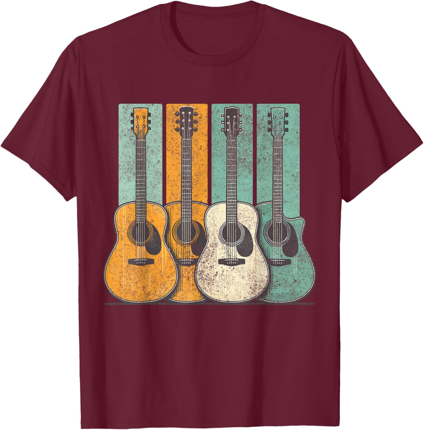 Acoustic Guitar Vintage Guitarist Music T-Shirt - T-Shirt | Maroon