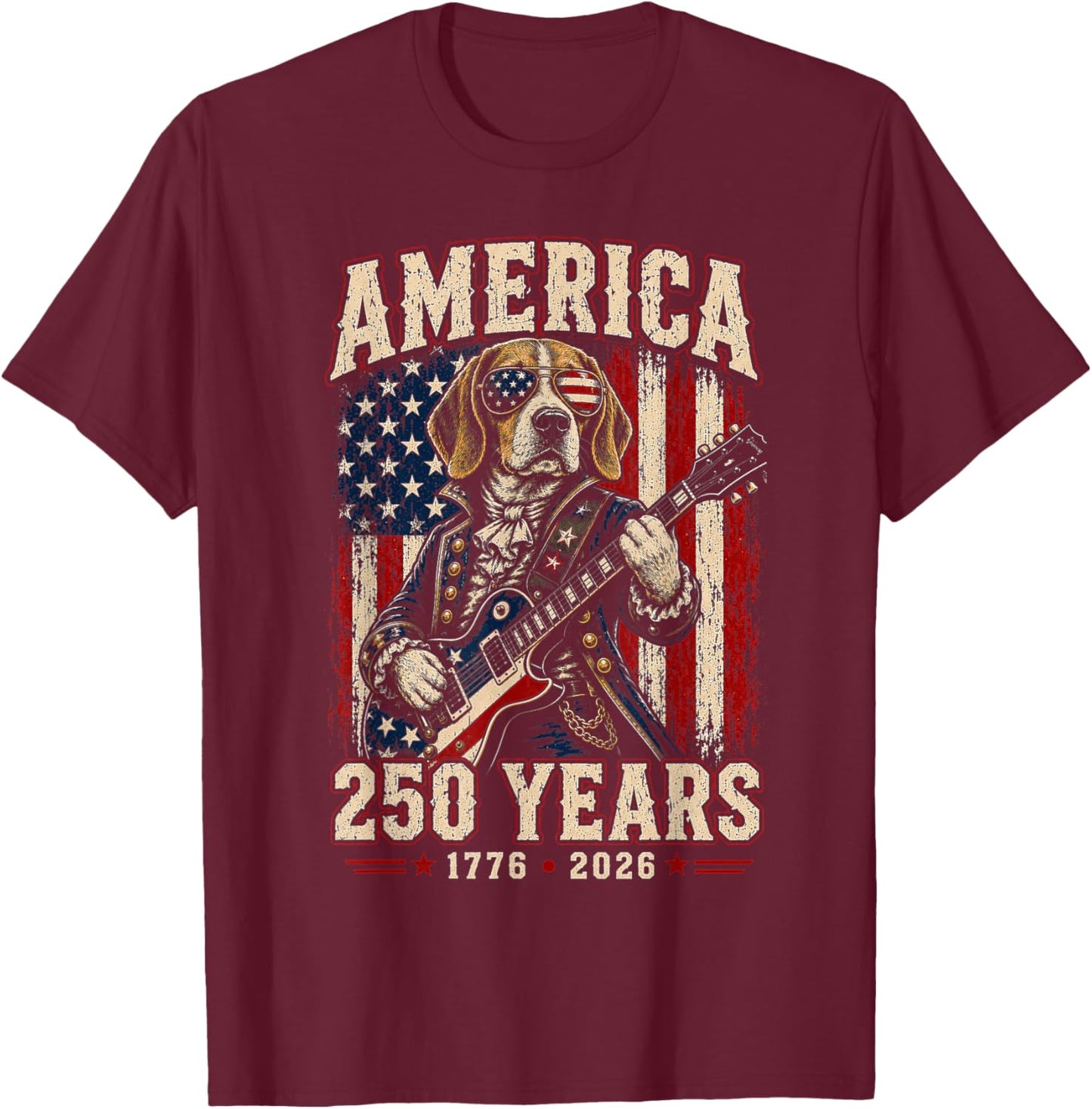 250 Years America Beagle Patriotic USA Freedom 4th of July T-Shirt - T-Shirt | Maroon
