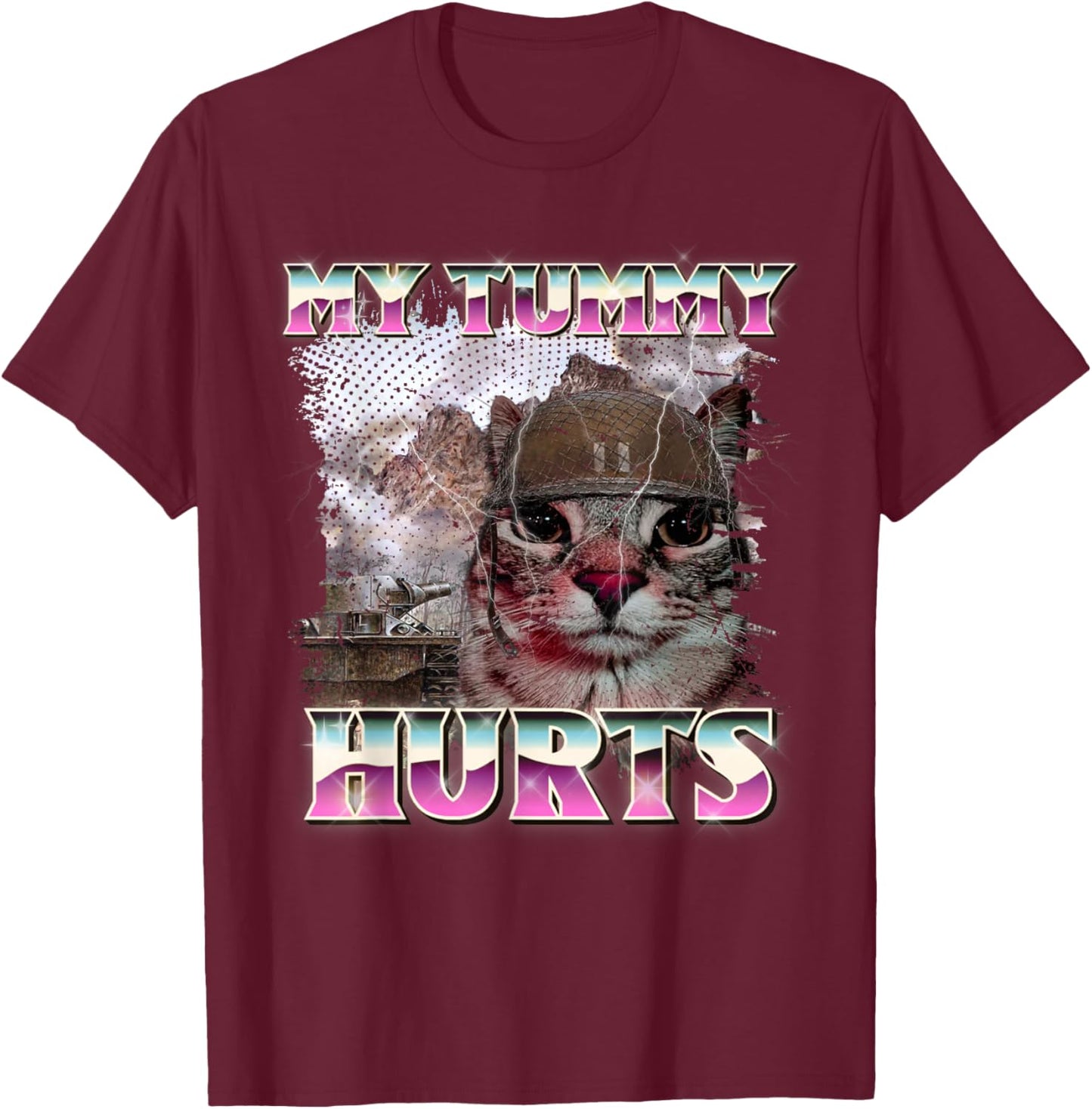 I Survived Today's Tummy Ache Funny Cat T-Shirt - T-Shirt | Maroon