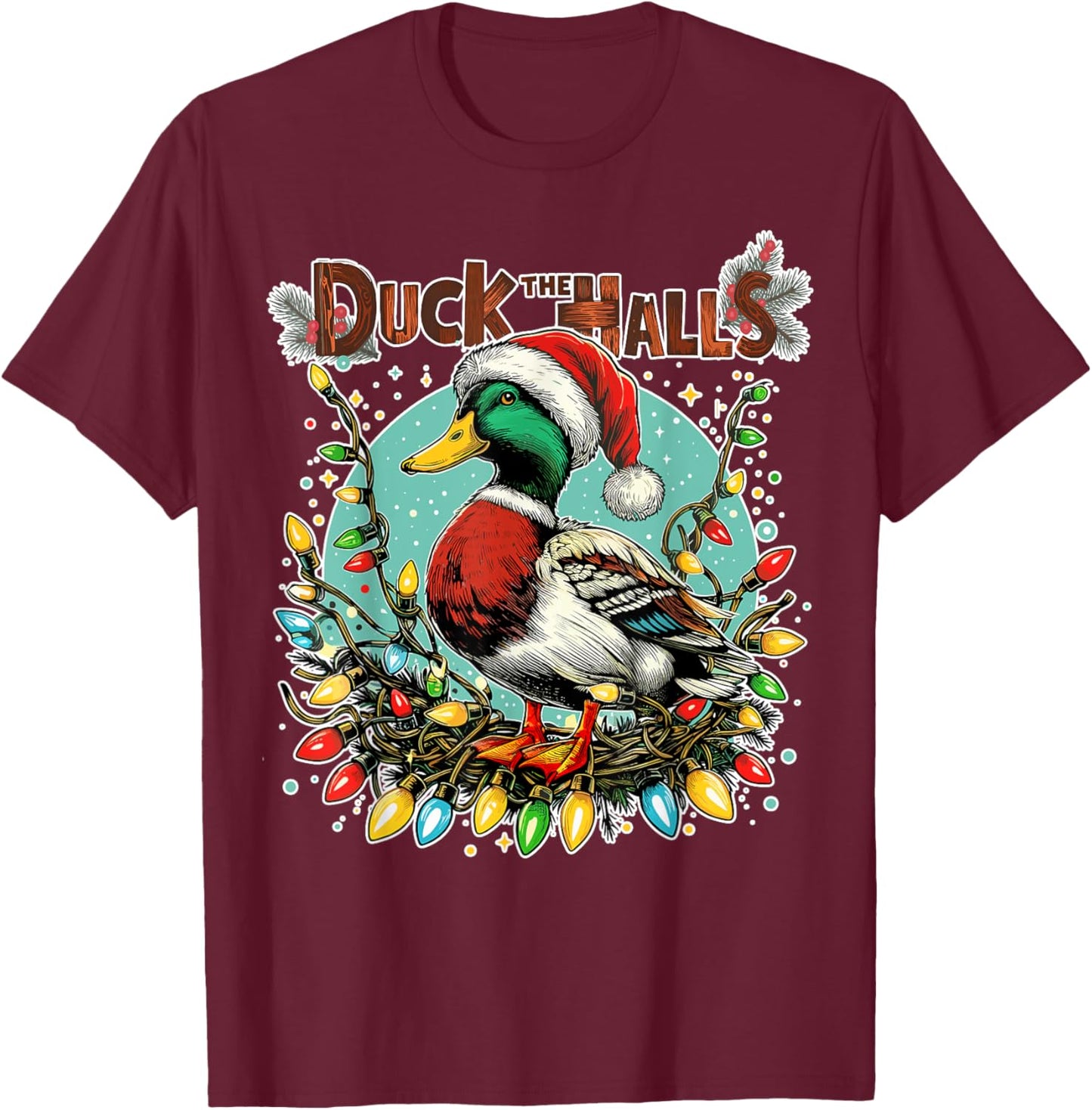 Retro Duck Christmas Lights Merry Ducking Christmas Animal T-Shirt - T-Shirt | Maroon
