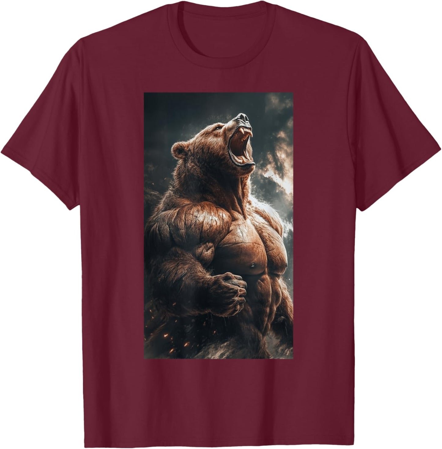Bear Muscular Muscles Bodybuilding Roaring Nature T-Shirt - T-Shirt | Maroon