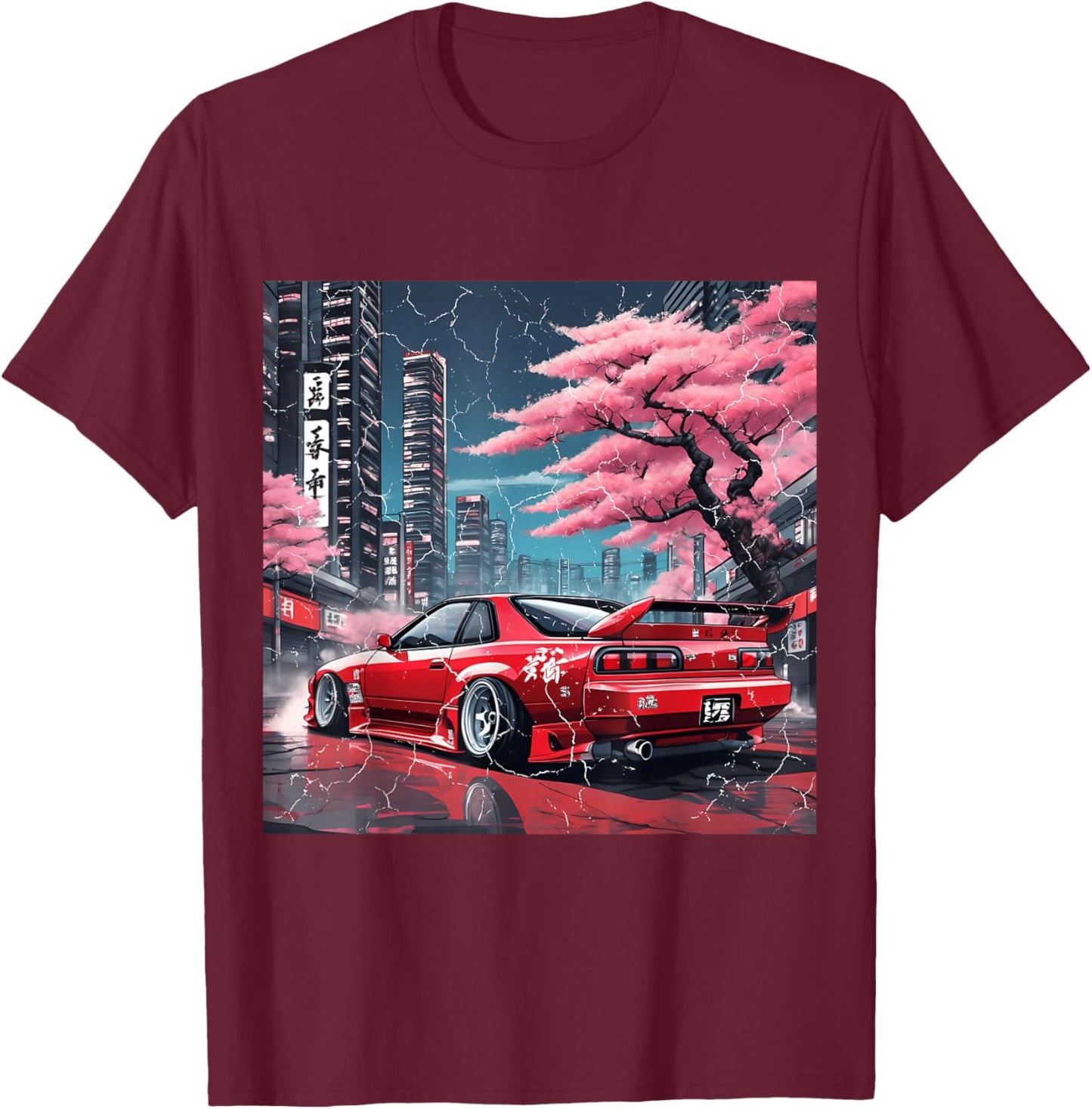Vintage JDM Race Car Tokyo Street Racing Sakura Blossom Art T-Shirt - T-Shirt | Maroon
