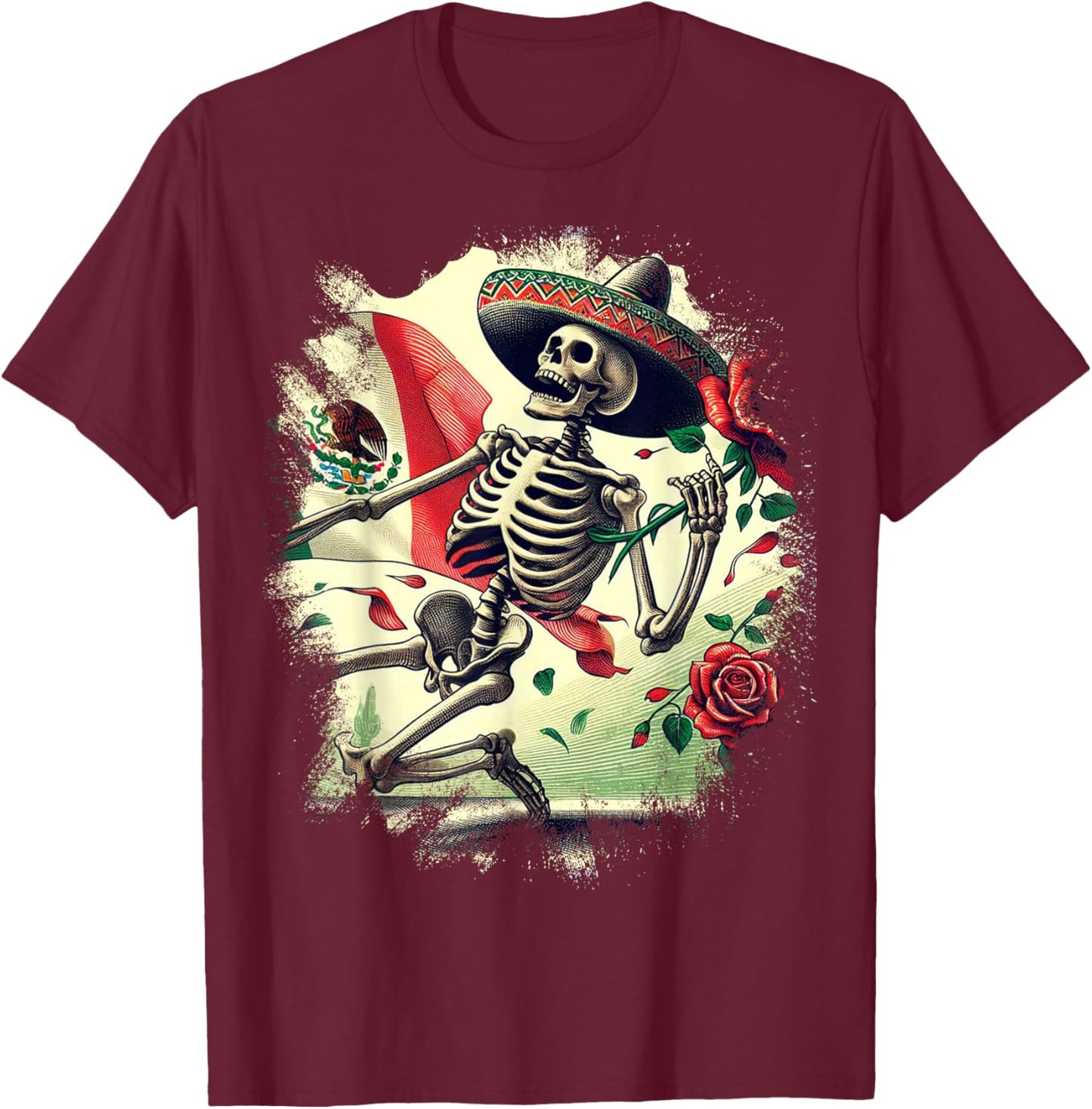 Mexico Gift Rose Tijuana Mexican Hispanic Pride Poncho T-Shirt - T-Shirt | Maroon