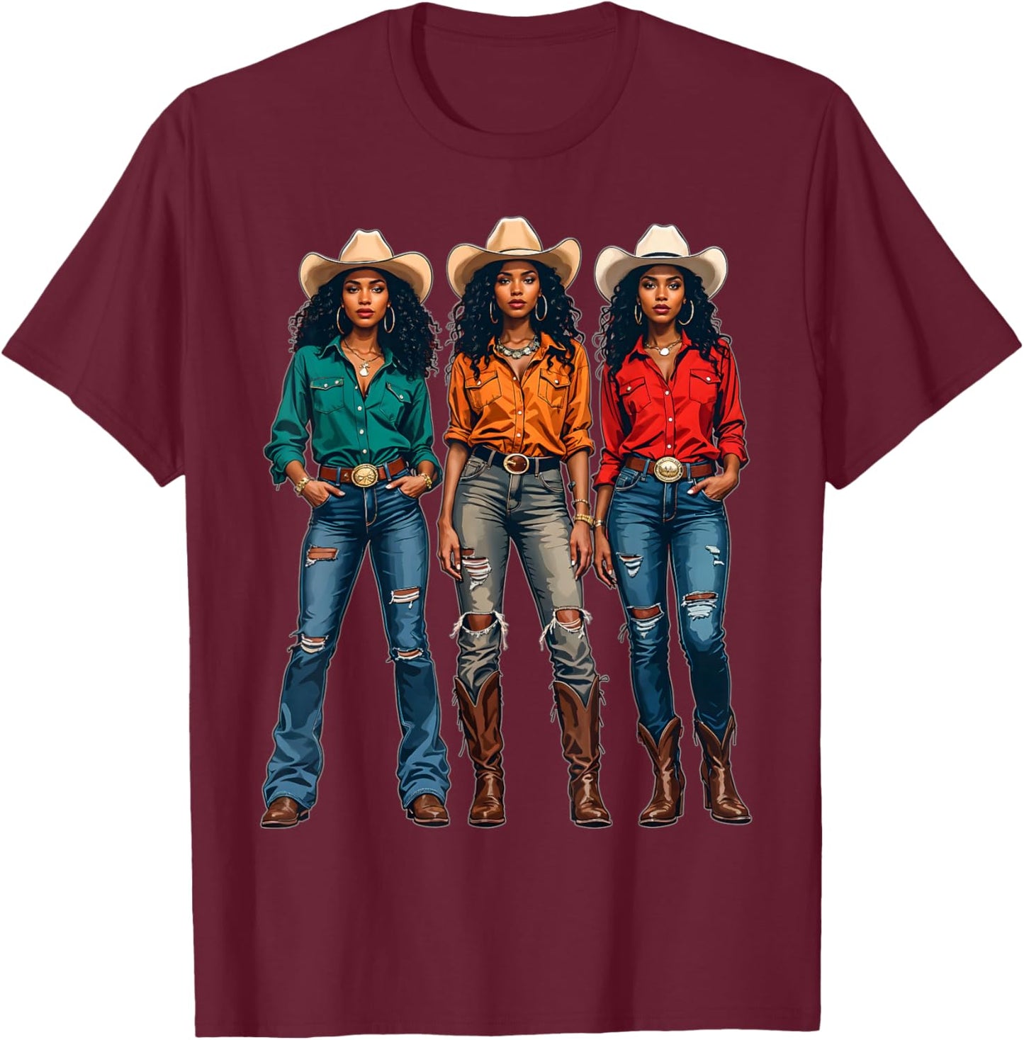 Melanin Cowgirls African American Western Cowgirl Rodeo T-Shirt - T-Shirt | Maroon