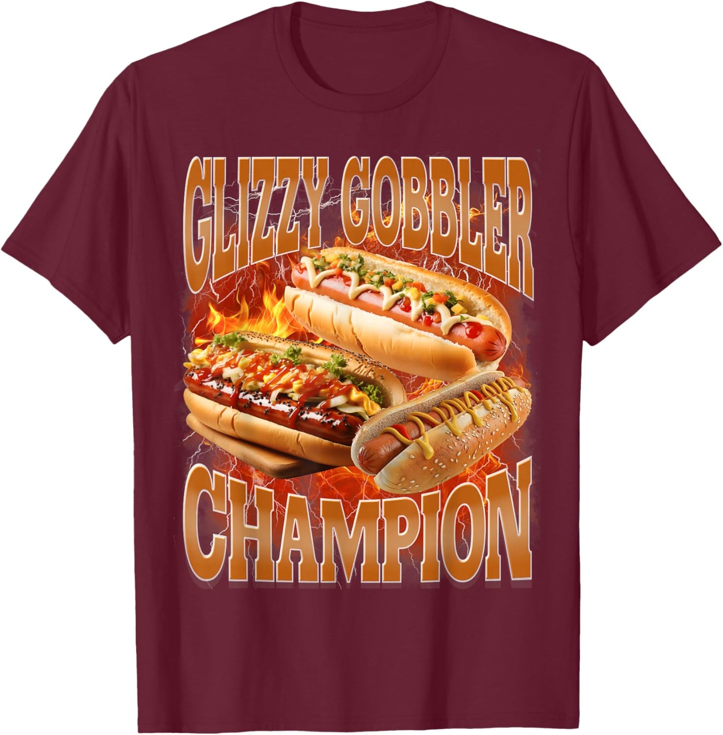 Glizzy Gobbler Funny Hot Dog Bootleg Meme Hotdog T-Shirt - T-Shirt | Maroon