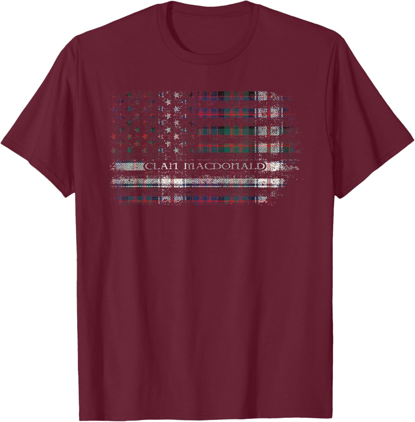 Clan MacDonald Dress Scottish tartan US flag kilt Scotland T-Shirt - T-Shirt | Maroon
