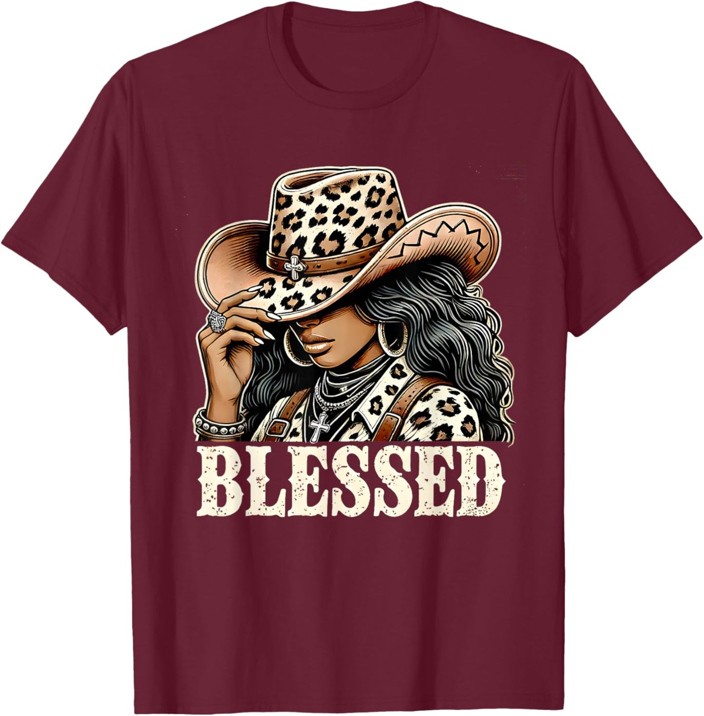 Vintage African Christian Woman Retro Black Western Cowgirl T-Shirt - T-Shirt | Maroon