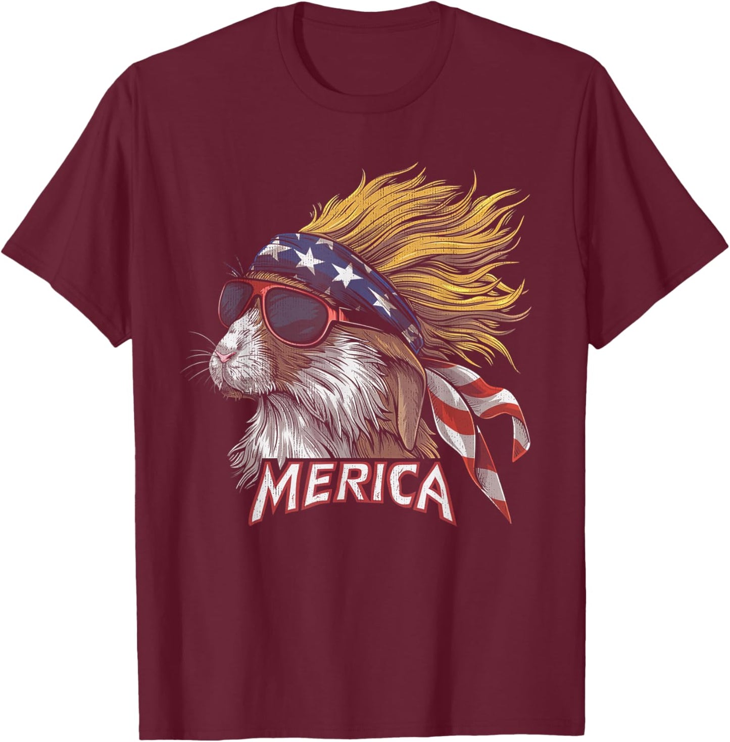 Rabbit Bunny -Patriotic USA 4th of July American Flag Mullet T-Shirt - T-Shirt | Maroon