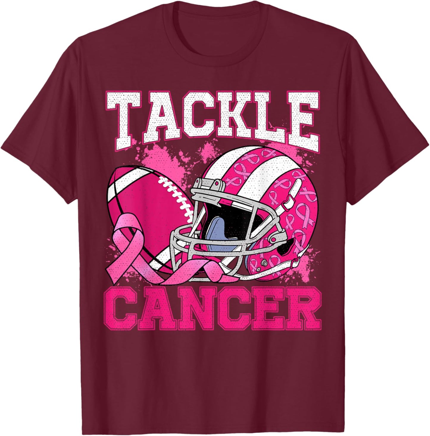 Tackle Breast Cancer Football Pink Breast Cancer Awareness T-Shirt - T-Shirt | Maroon