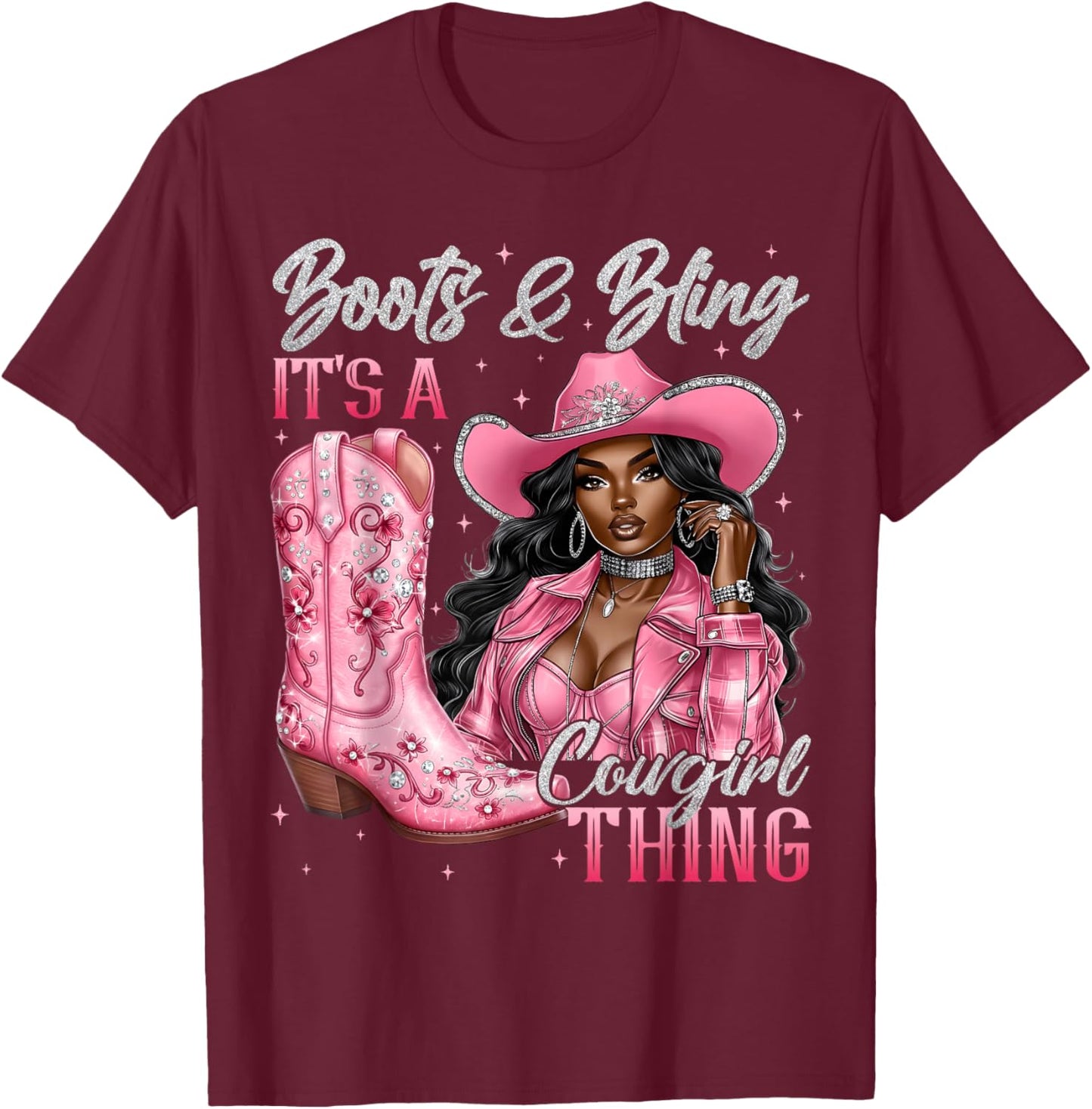 Boots and Bling It is A Cowgirl Black History Month Women T-Shirt - T-Shirt | Maroon