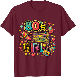 Fun Times Girl's 80s Retro Roller Skates T-Shirt - T-Shirt | Maroon