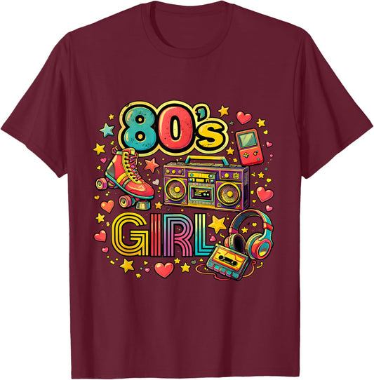 Fun Times Girl's 80s Retro Roller Skates T-Shirt - T-Shirt | Maroon