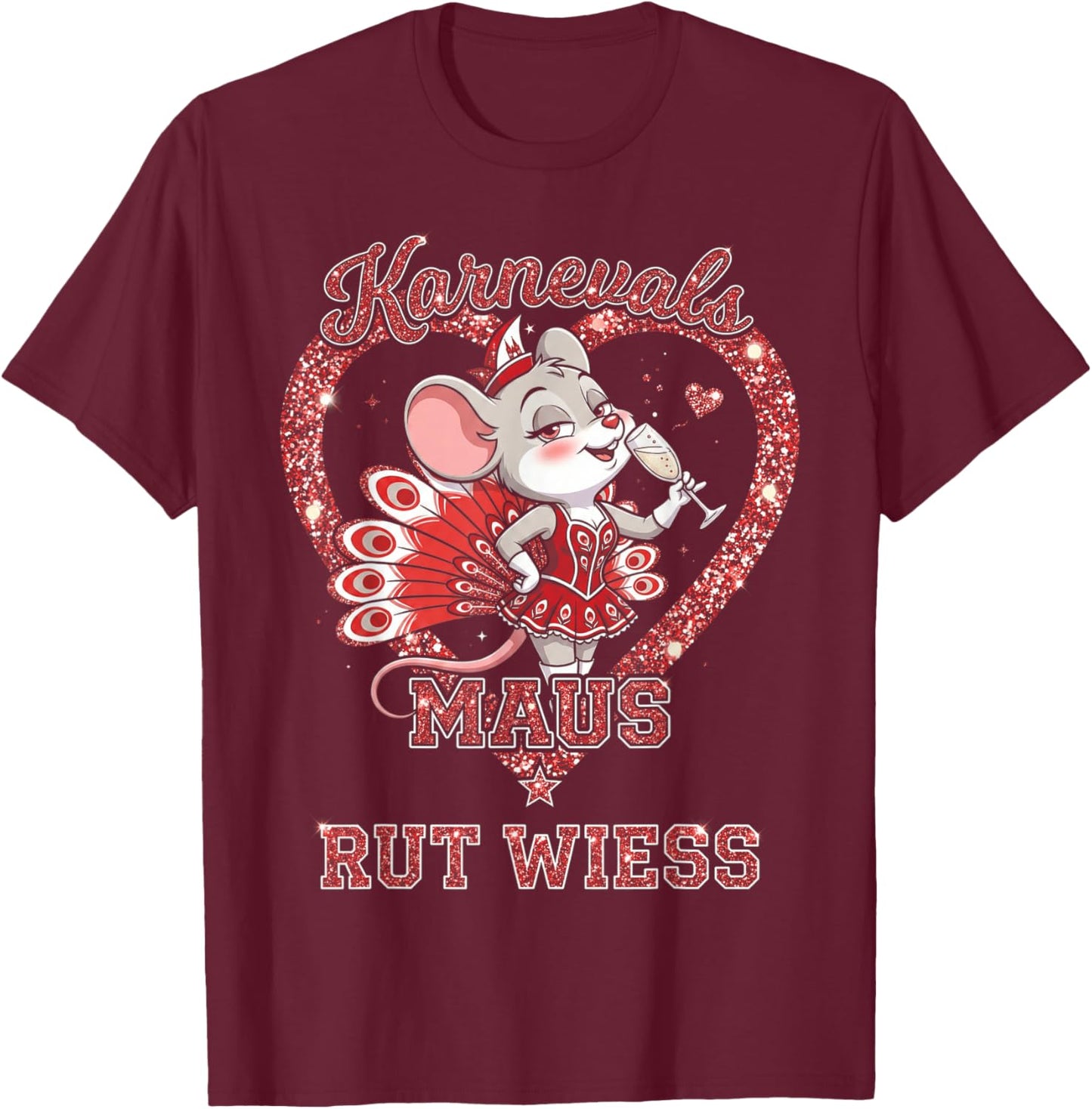 Karnevalsmaus RUT WIESS Köln Fasching Kostüm Look T-Shirt - T-Shirt | Maroon