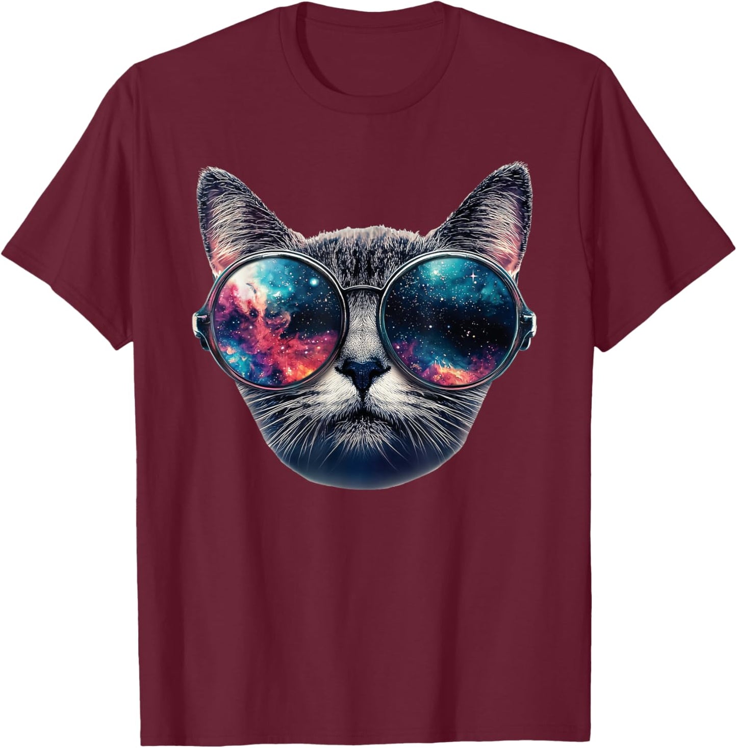 Cat Space Glasses Sunglasses Universe Meme Funny Graphic Women Kids T-Shirt - T-Shirt | Maroon