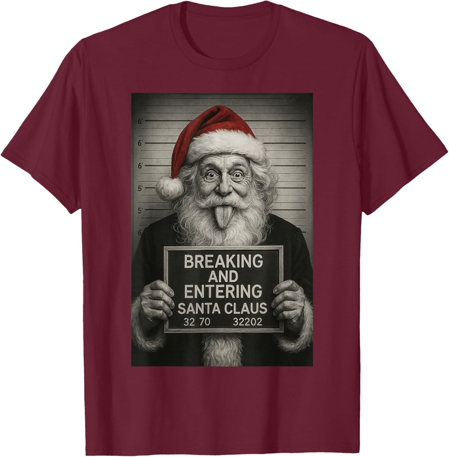 Funny Family Friendly Santa Christmas – Santa Claus Mugshot T-Shirt - T-Shirt | Maroon