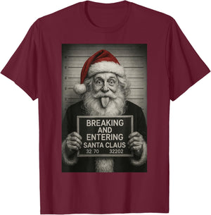 Funny Family Friendly Santa Christmas – Santa Claus Mugshot T-Shirt - T-Shirt | Maroon