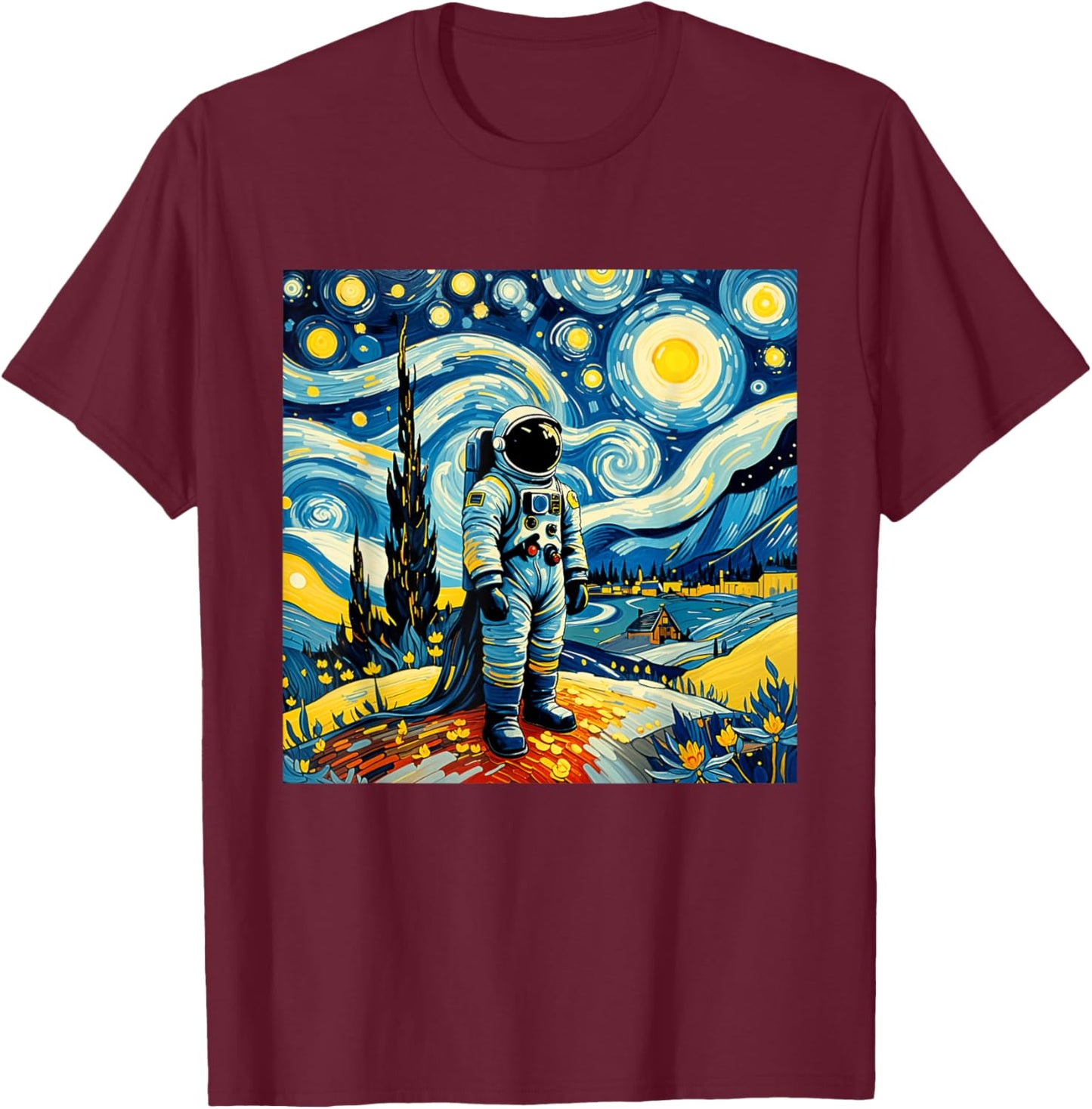 Van Gogh Starry Night Astronaut space lovers T-Shirt - T-Shirt | Maroon