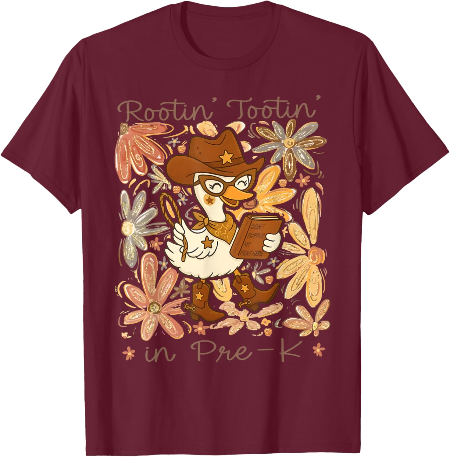Floral Rootin' Tootin' Pre-K Teacher Cowgirl Goose Western T-Shirt - T-Shirt | Maroon