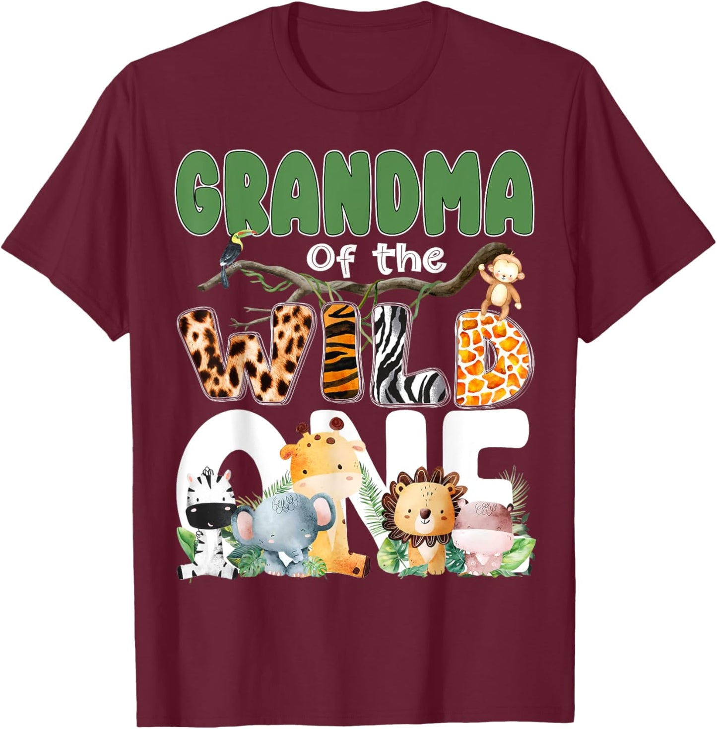 Grandma Of The Wild One 1st Birthday Safari Family Matching T-Shirt - T-Shirt | Maroon