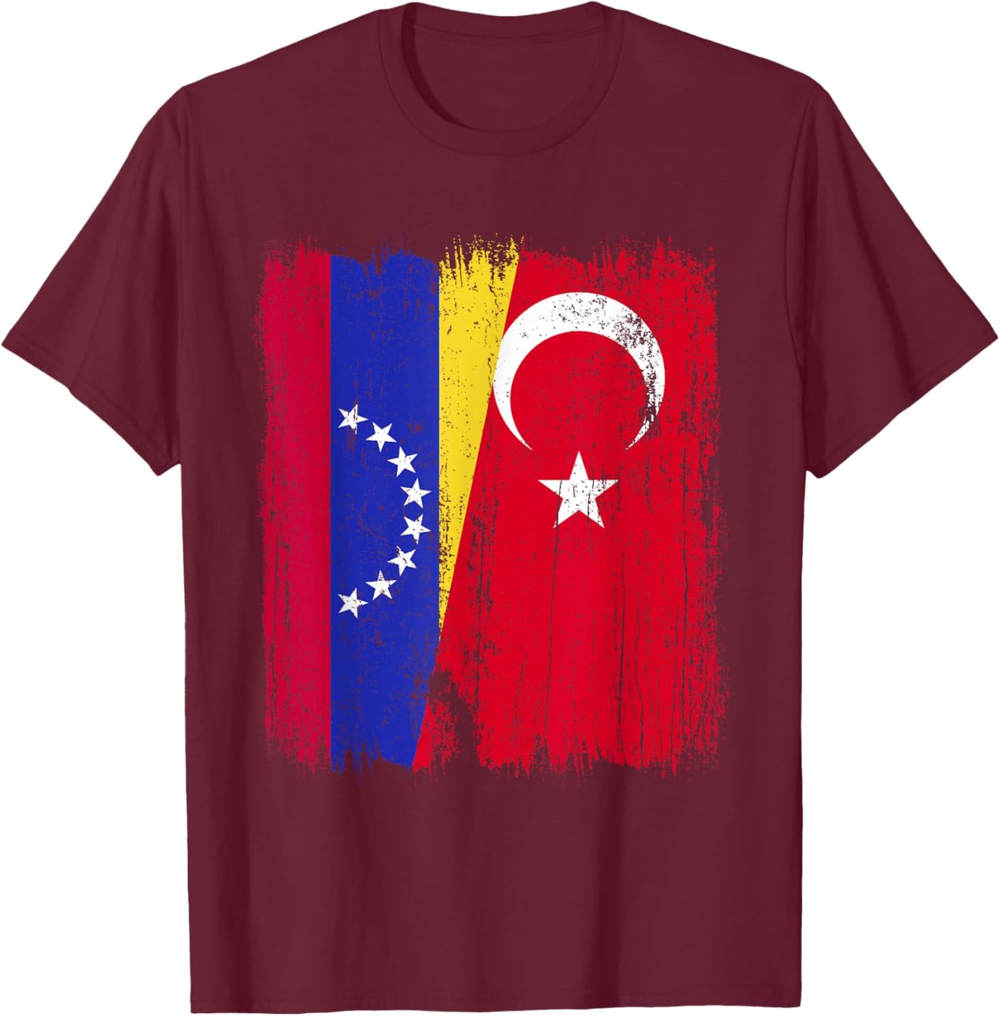 Venezuela Turkey Half Flag Turkiye Venezuelan Turkish T-Shirt - T-Shirt | Maroon