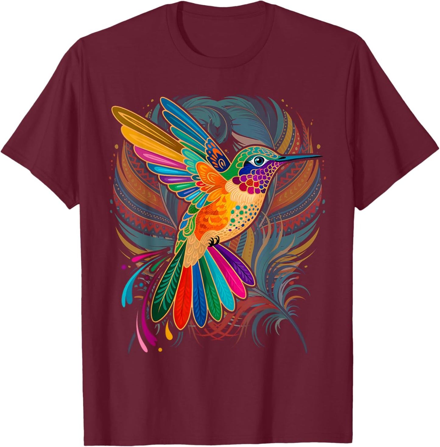 Hummingbird Indian Tribal Art Indigenous T-Shirt - T-Shirt | Maroon
