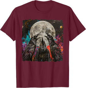 Crow Raven Howling Moon T-Shirt - T-Shirt | Maroon