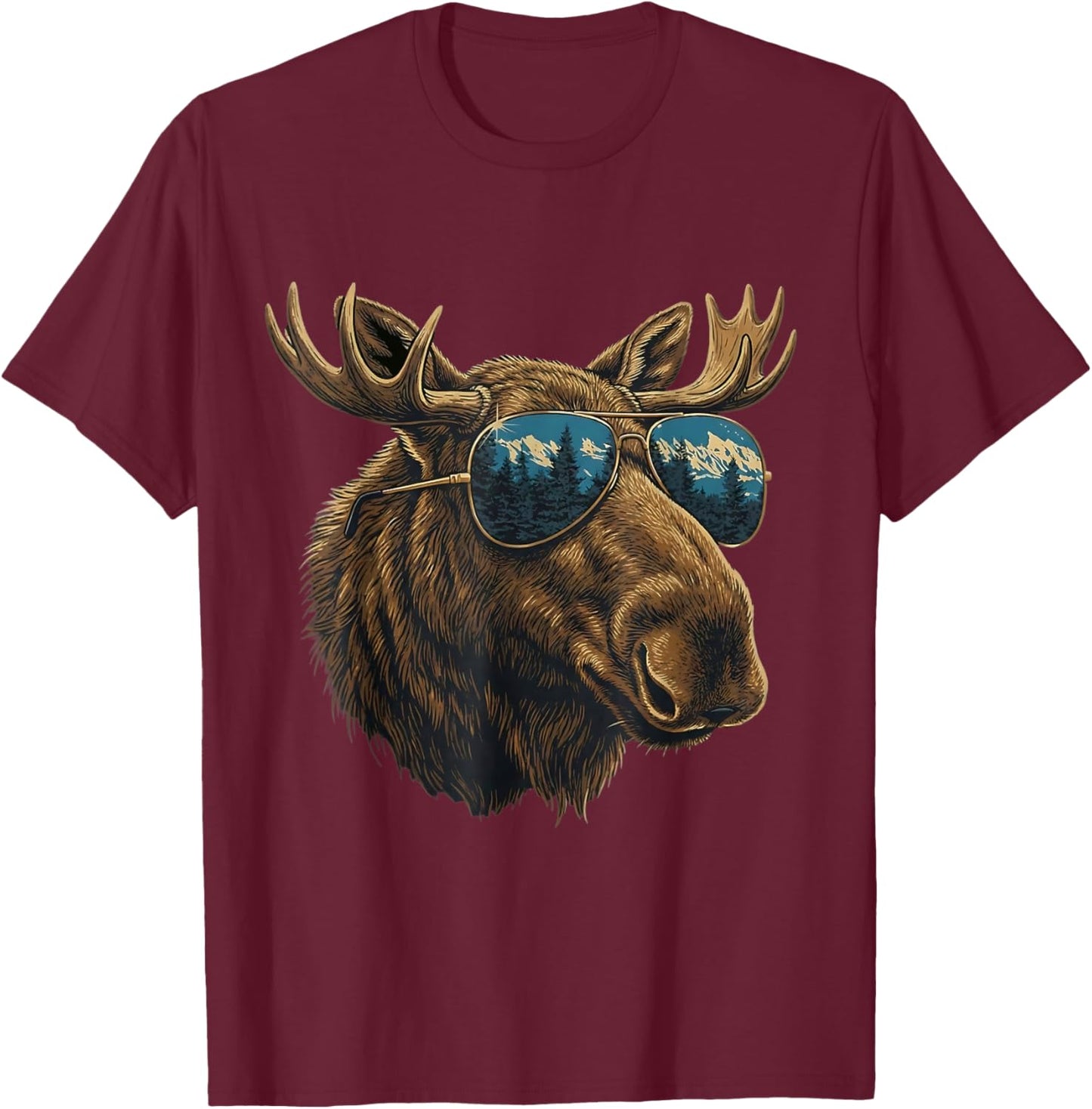Cool Retro Moose Sunglasses Wildlife Animal Boys Kids T-Shirt - T-Shirt | Maroon