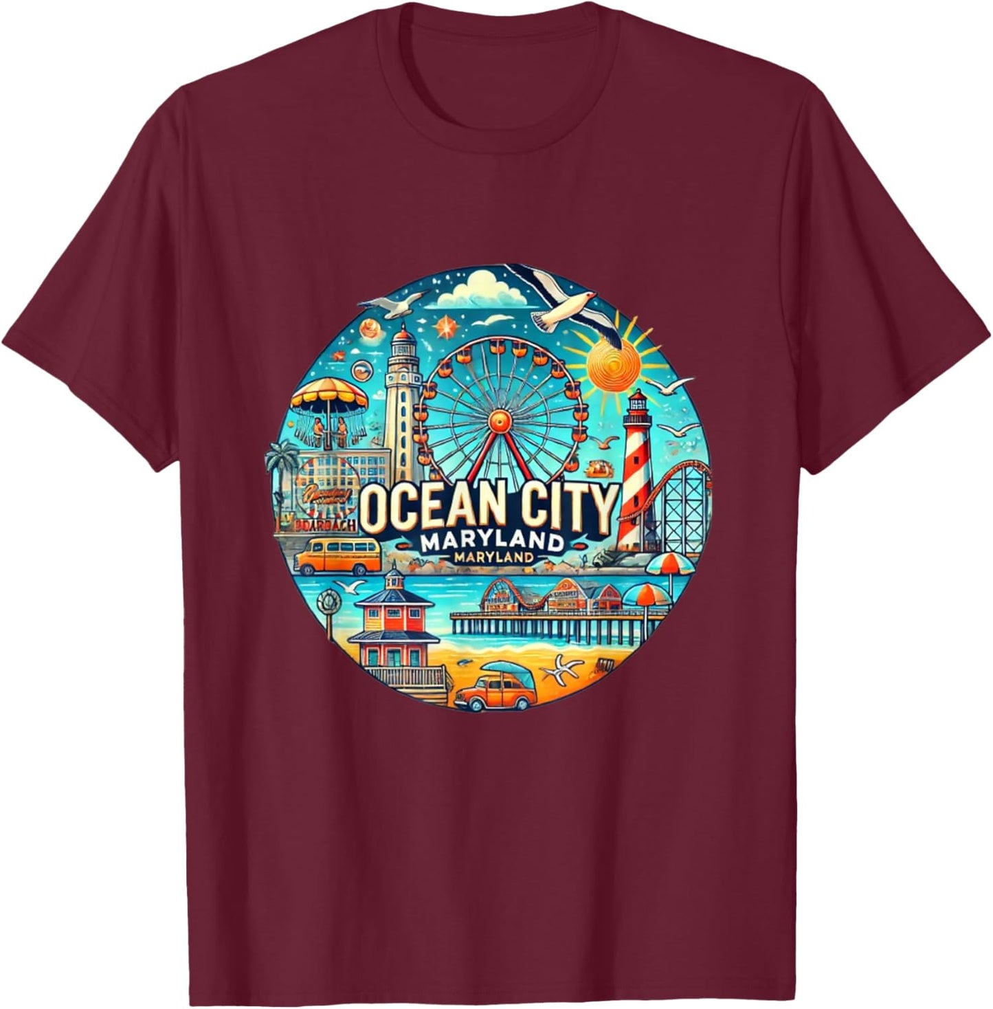 Ocean City Maryland Boardwalk youthful T-Shirt - T-Shirt | Maroon